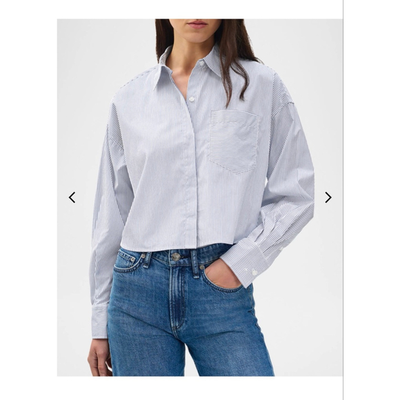 rag & bone Tops - Women's Rag & Bone cropped Blue White Striped Button Down Shirt XL